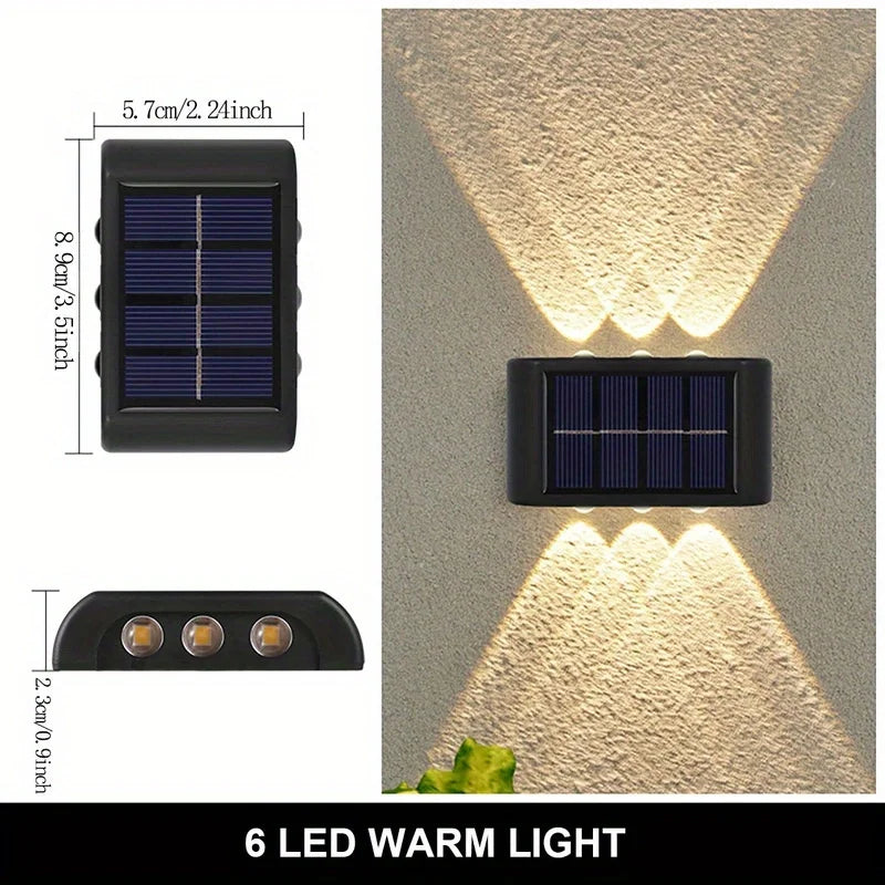 Solar Powered Garden Wall Light Outdoor Waterproof 6LED Beads up down Lamp for Street Terrace Fence Courtyard Wall Decoration