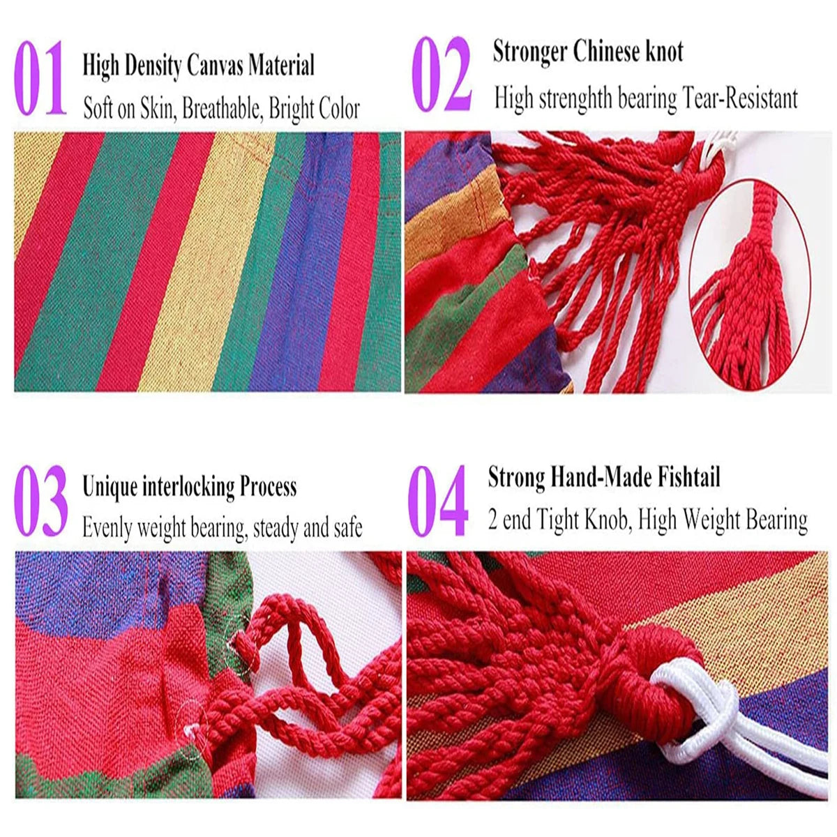 Double Hammock 2 Person Canvas Cotton Hammock with Tree Straps for Patio Garden Backyard Outdoor and Indoor (Red, Blue)