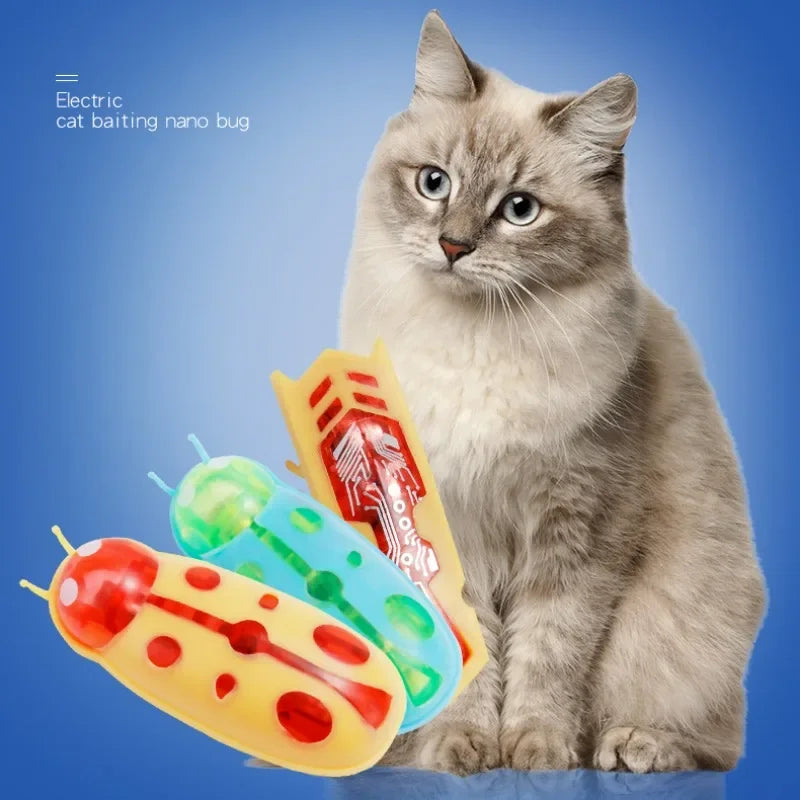 Pet Cat Toys Interactive Mini Electric Glowing Bug Toy Cats Escape Obstacle Automatic Flip Toy Battery Operated Vibration Beetle