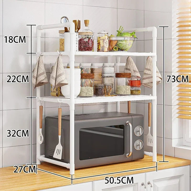 Kitchen Microwave Storage Rack Elevated Design Bilayer Countertop Shelf Organizer Oven Stand Modern Kitchen Accessories for Home