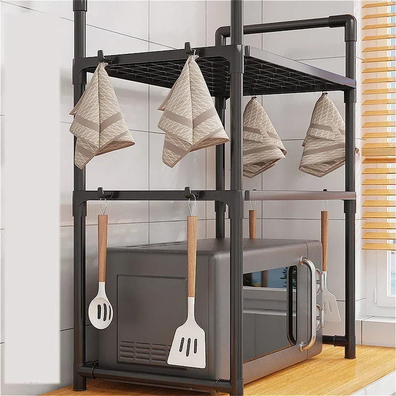 Kitchen Microwave Storage Rack Elevated Design Bilayer Countertop Shelf Organizer Oven Stand Modern Kitchen Accessories for Home