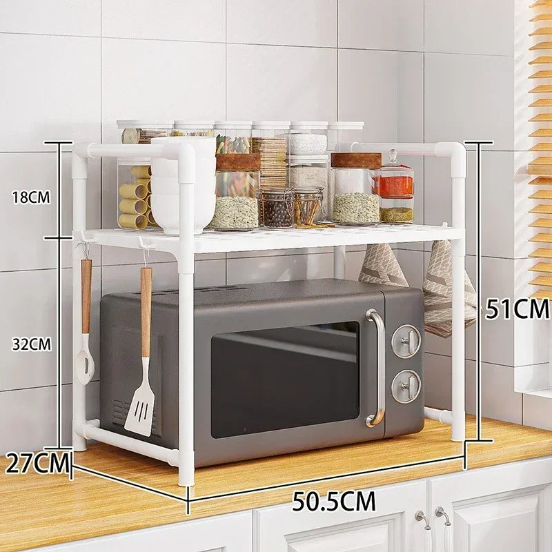 Kitchen Microwave Storage Rack Elevated Design Bilayer Countertop Shelf Organizer Oven Stand Modern Kitchen Accessories for Home