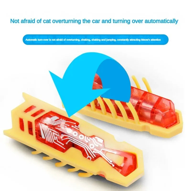 Pet Cat Toys Interactive Mini Electric Glowing Bug Toy Cats Escape Obstacle Automatic Flip Toy Battery Operated Vibration Beetle