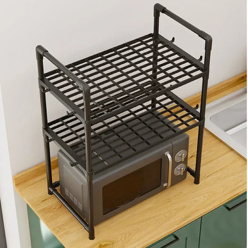 Kitchen Microwave Storage Rack Elevated Design Bilayer Countertop Shelf Organizer Oven Stand Modern Kitchen Accessories for Home